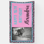 Girly Blauwgroen/Roze Luipaard Print Sweet 16 Verj Spandoek (Verticaal)