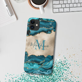 Girly Blauwgroen Turquoise & Gold Agaat Stone Mono iPhone 11 Hoesje