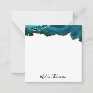 Girly Blauwgroen Velvet Agate Geode Script Square  Notitiekaartje