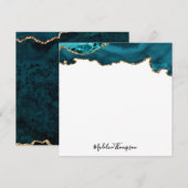 Girly Blauwgroen Velvet Agate Geode Script Square Notitiekaartje (Voorkant / Achterkant)