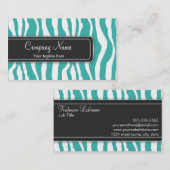 Girly Blauwgroen Zebra Print Visitekaartje (Voorkant / Achterkant)