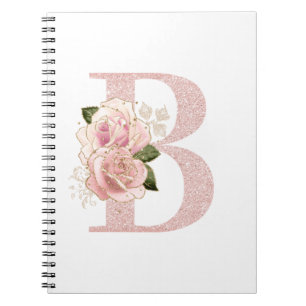 Girly Bleek Roos Gold Glitter Floral Monogram B Notitieboek