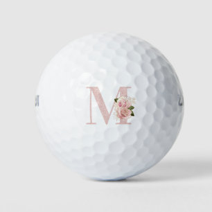 Girly Bleek Roos Gold Glitter Floral Monogram M Golfballen