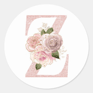 Girly Bleek Roos Gold Glitter Floral Z Monogram Ronde Sticker