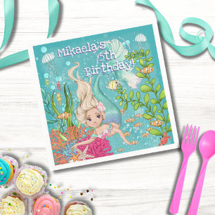 Girly Blonde Mermaid under the Zee Birthday Servet