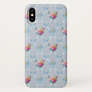 Girly Blue Bows roze Rose Floral Pattern iPhone X Hoesje