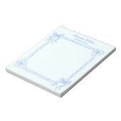 Girly Blue Coquette Bow Personalized Name Notitieblok (Gedraaid)