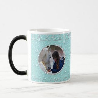 Girly Blue Faux Sparkly Two Foto Hart Accent Magische Mok