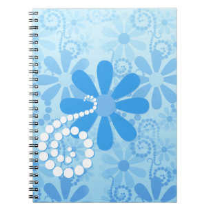 Girly Blue Floral Retro Flowers Notitieboek