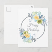 Girly Blue Floral Wreath Birthday Briefkaart (Voorkant / Achterkant)
