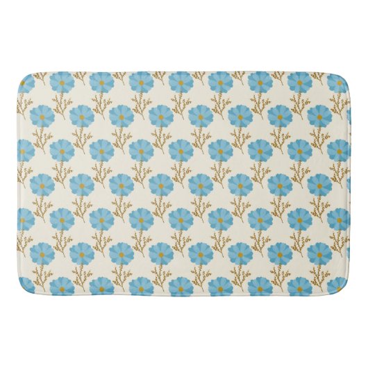 Girly Blue Flowers Cream Badmat (Voorkant)