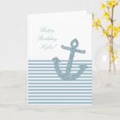 Girly Blue Glitter Anker Verjaardag Kaart (Gele Bloem)