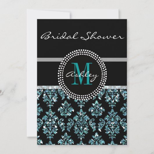 Girly Blue Glitter Black Damask Vrijgezellenfeest Kaart (Voorkant)