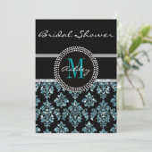Girly Blue Glitter Black Damask Vrijgezellenfeest Kaart (Staand voorkant)