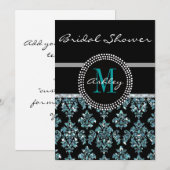 Girly Blue Glitter Black Damask Vrijgezellenfeest Kaart (Voorkant / Achterkant)