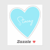 Girly Blue Heart Sticker met naam (Vel)