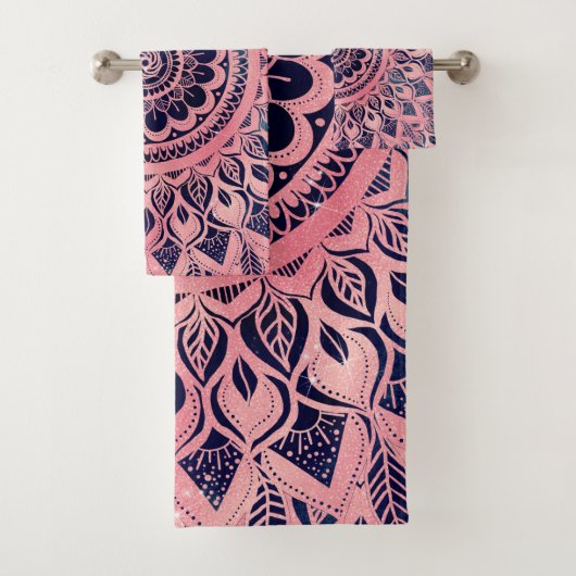 Girly Blue Pink Mandala Floral Bad Handdoek (Insitu)