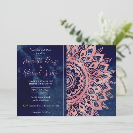 Girly Blue Pink Mandala Floral Kaart (Staand voorkant)