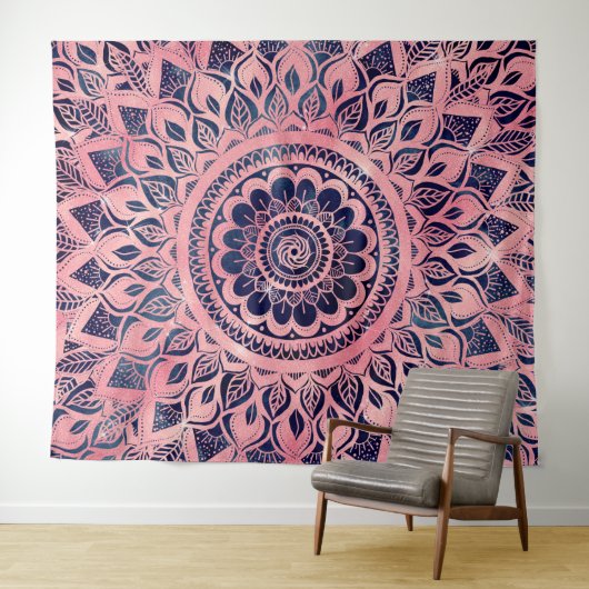 Girly Blue Pink Mandala Floral Wandkleed (In Situ (horizontaal))
