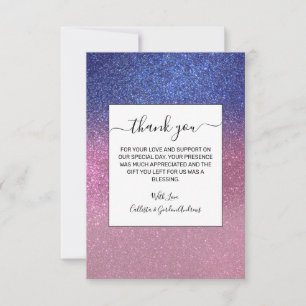 Girly Blue Pink Sparkly Glitter Ombre Gradient Bedankkaart