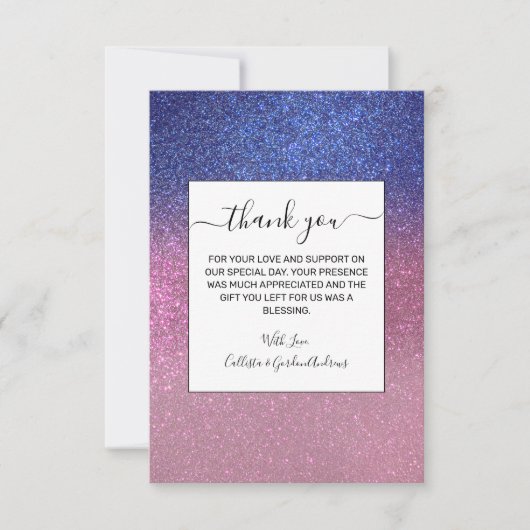Girly Blue Pink Sparkly Glitter Ombre Gradient Bedankkaart (Voorkant)