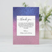 Girly Blue Pink Sparkly Glitter Ombre Gradient Bedankkaart (Staand voorkant)