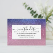 Girly Blue Pink Sparkly Glitter Ombre Gradient Save The Date (Staand voorkant)