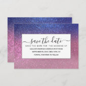 Girly Blue Pink Sparkly Glitter Ombre Gradient Save The Date (Voorkant / Achterkant)
