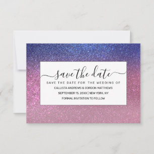 Girly Blue Pink Sparkly Glitter Ombre Gradient Save The Date