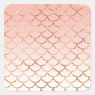 Girly Blush Pink and Gold Mermaid Glitter Sparkles Vierkante Sticker