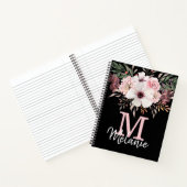 Girly Blush Pink Black Monogram Floral-laptop Notitieboek (Binnen)