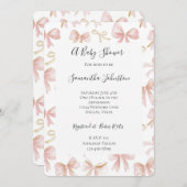 Girly Blush Pink Bows Chic Baby shower Kaart (Voorkant / Achterkant)