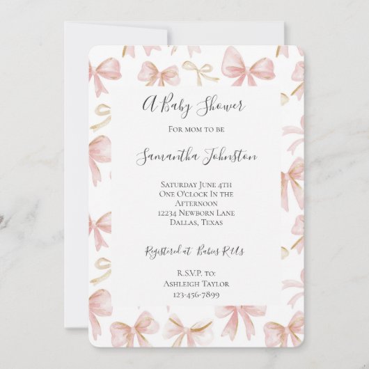 Girly Blush Pink Bows Chic Baby shower Kaart (Voorkant)