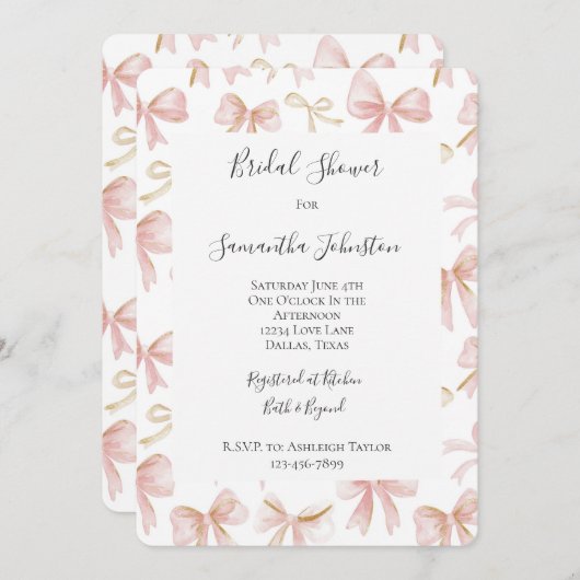 Girly Blush Pink Bows Vrijgezellenfeest Kaart (Voorkant / Achterkant)