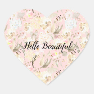 Girly Blush Pink Cream White Floral Hart Sticker