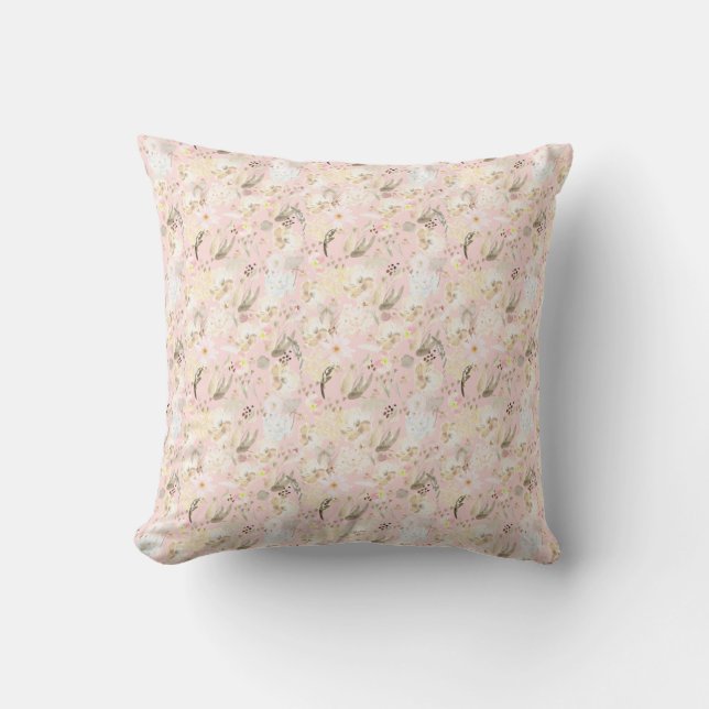 Girly Blush Pink Cream White Floral Kussen (Voorkant)