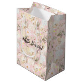 Girly Blush Pink Cream White Floral Medium Cadeauzakje (Voorkant Gekanteld)