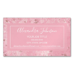 Girly Blush Pink Damask and Stars Pattern Magnetisch Visitekaartje