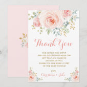 Girly Blush Pink Floral Baby shower Boho Roos Bedankkaart (Voorkant / Achterkant)