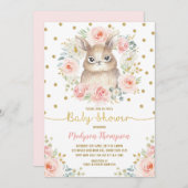 Girly Blush Pink Floral Bunny Rabbit Baby shower Kaart (Voorkant / Achterkant)