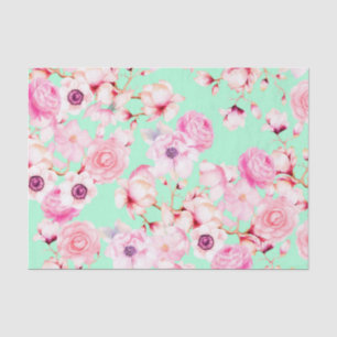 Girly Blush Pink Floral op Mint Green Tissuepapier