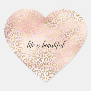 Girly Blush Pink Glam Gold Leopard Print Hart Sticker