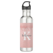 Girly Blush Pink glitter druppels Monogram Waterfles (Voorkant)