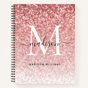 Girly Blush Pink Glitter Sparkle Chic Monogram Notitieboek