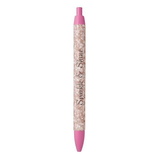Girly Blush Pink Glitter Zwarte Inkt Pen (Voorkant Verticaal)