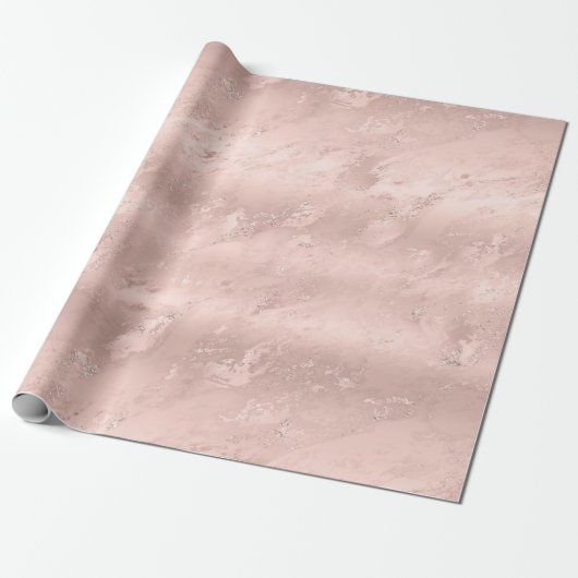 Girly Blush Pink Glitzy Marble Verjaardag Cadeaupapier (Uitgerold)