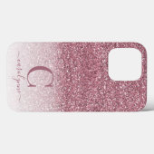 Girly Blush Pink Gold Glitter Ombre Monogram Case-Mate iPhone Case (Achterkant (horizontaal))