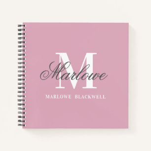 Girly Blush Pink Gray Monogram Calligrafie Notitieboek