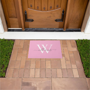 Girly Blush Pink Grey Aangepaste Monogram Script N Deurmat