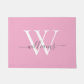 Girly Blush Pink Grey Aangepaste Monogram Script N Deurmat (Voorkant)